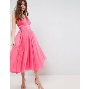 ASOS Tulle TuTu Halter Midi Dress NEW Size 4 Pink Prom Homecoming